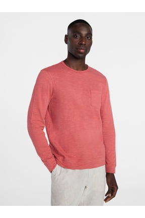Men's and Big Men's Slub Pocket Crewneck Tee with Long Sleeves, Size XS-3XL