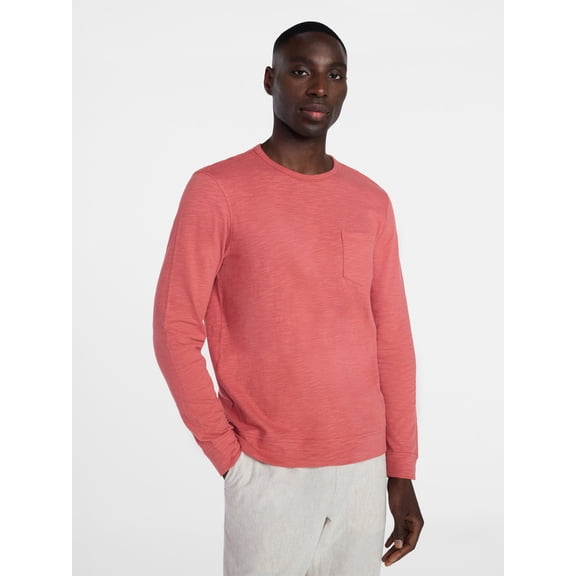 George Men's and Big Men's Slub Pocket Crewneck Tee with Long Sleeves, Size XS-3XL