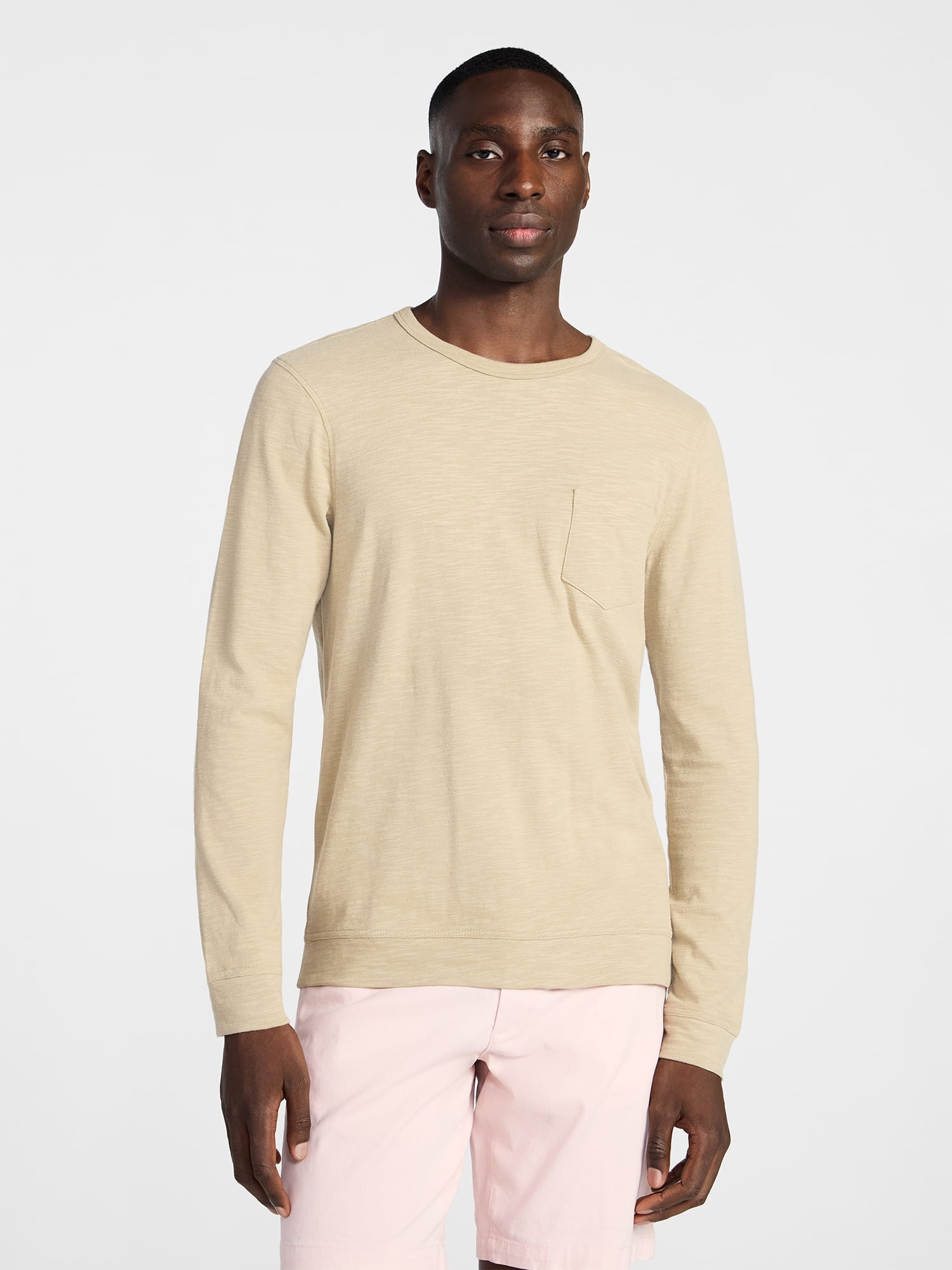 George Men's and Big Men's Slub Pocket Crewneck Tee with Long Sleeves, Size XS-3XL