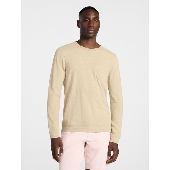 George Men's and Big Men's Slub Pocket Crewneck Tee with Long Sleeves, Size XS-3XL