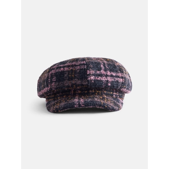 No Boundaries Women's Plaid Newsboy Hat, Brown