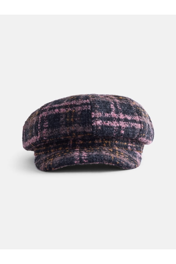 Women's Plaid Newsboy Hat, Brown