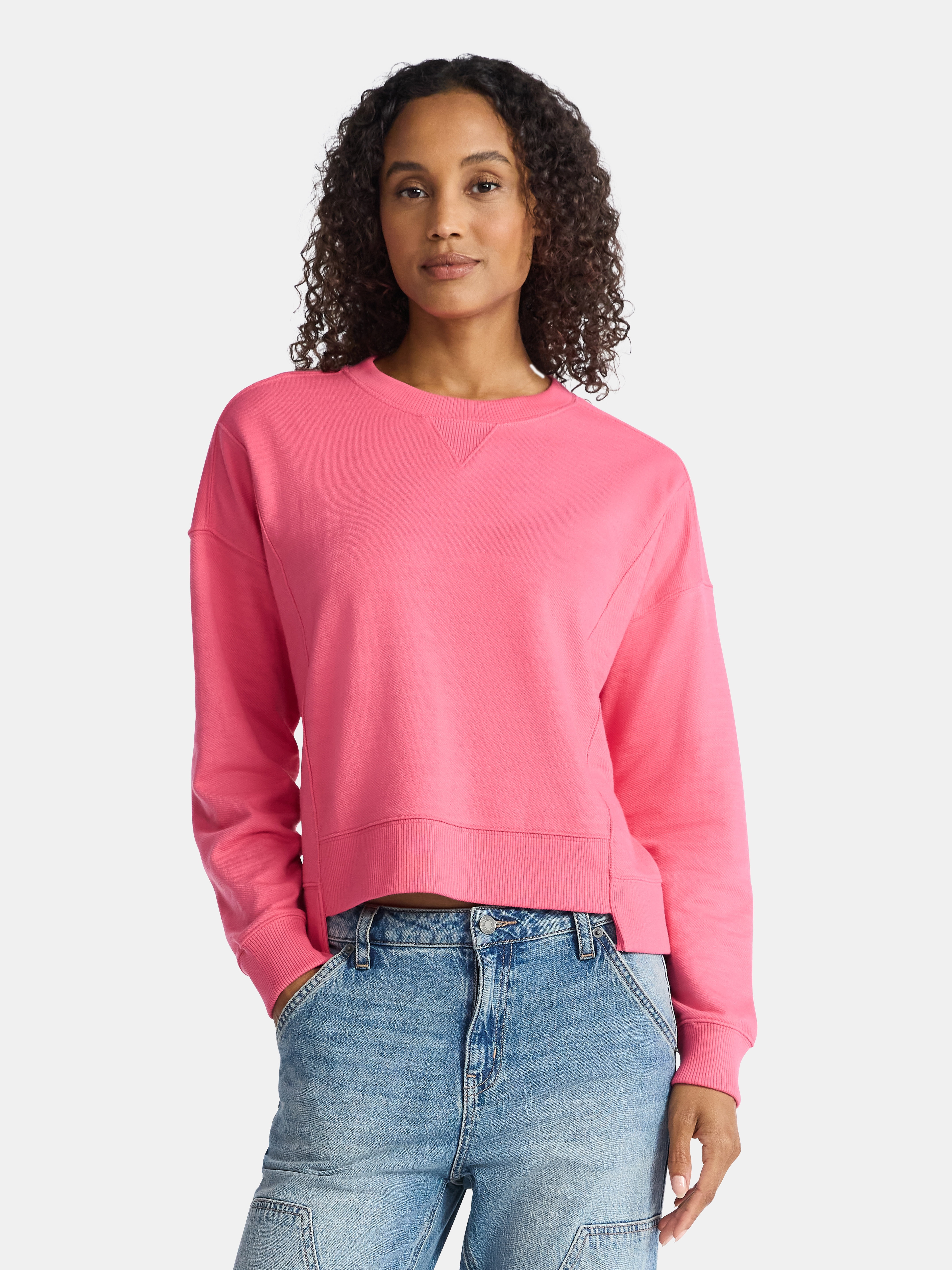 Time and Tru Women’s Ribbed Panel Sweatshirt with Long Sleeves, Sizes XS-XXXL