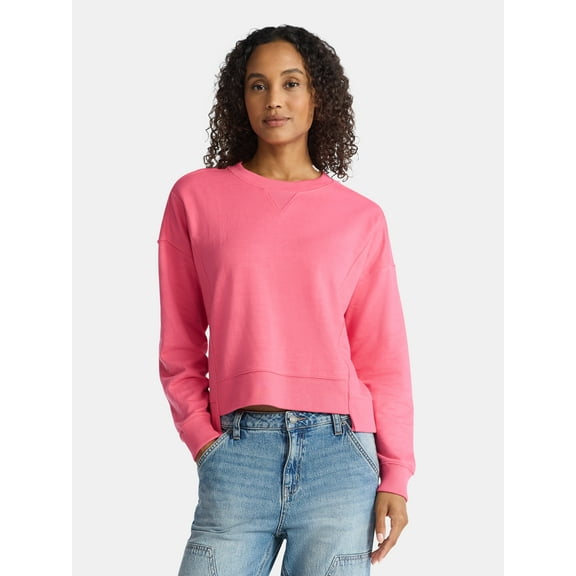 Time and Tru Women’s Ribbed Panel Sweatshirt with Long Sleeves, Sizes XS-XXXL