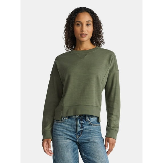 Time and Tru Women’s Ribbed Panel Sweatshirt with Long Sleeves, Sizes XS-XXXL