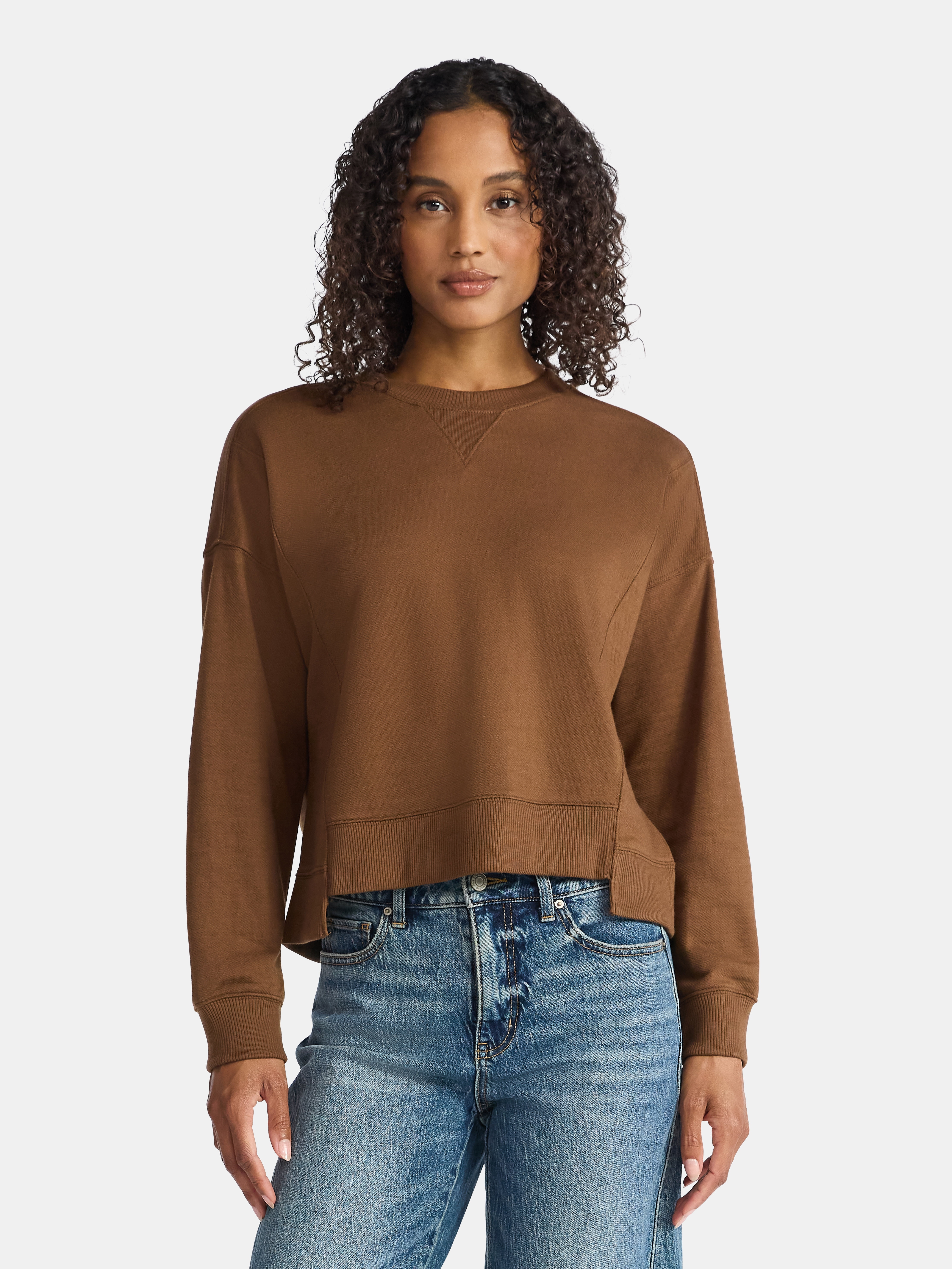 Time and Tru Women's Slub Texture Ribbed Sweatshirt with Long Sleeves, Sizes XS-XXXL