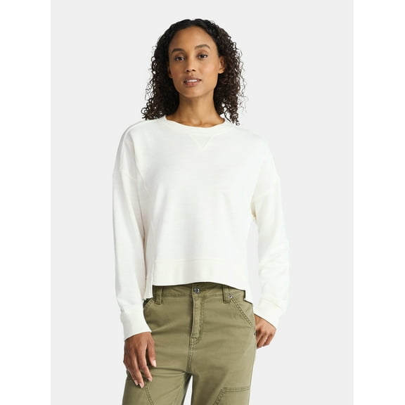 Time and Tru Women’s Ribbed Panel Sweatshirt with Long Sleeves, Sizes XS-XXXL