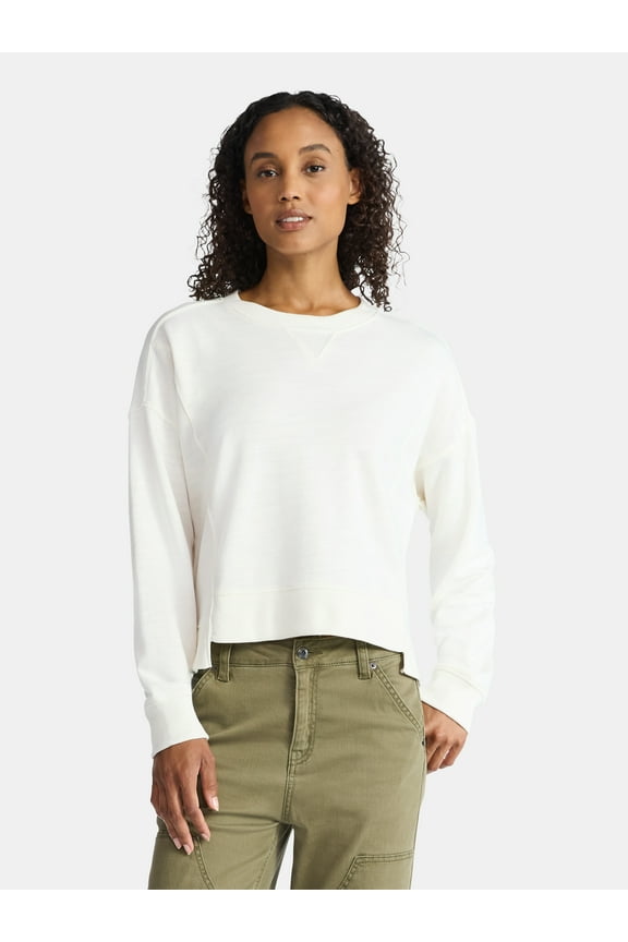 Women’s Ribbed Panel Sweatshirt with Long Sleeves, Sizes XS-XXXL