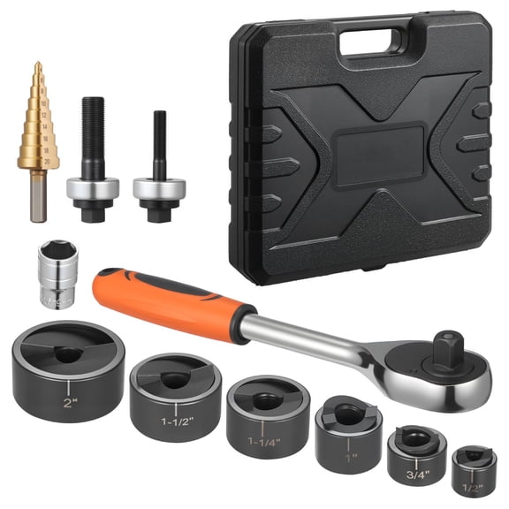 SLUG Buster Ratchet Knockout Punch Set 1/2 to 2 Inch 6 Die Sizes for Aluminum Mild Steel Fiberglass Plastics 40Cr Steel Tool Kit
