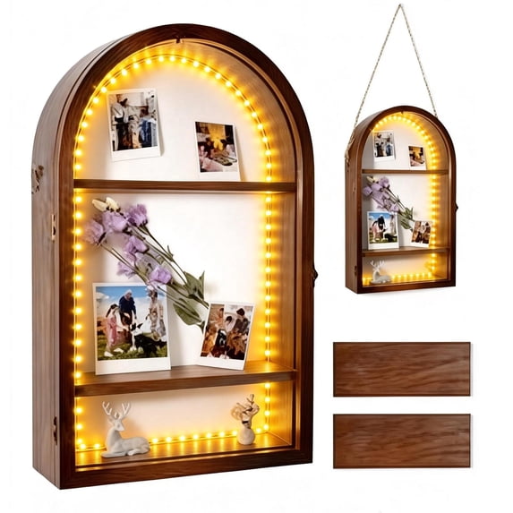 SLUMLOVE 10x16" Shadow Box Frame,Large Deep Shadow Box with Removable Shelves, Linen Back & Acrylic Door, Display Cases for Medals, Photos, Keepsakes, Wedding Bouquet, Pet