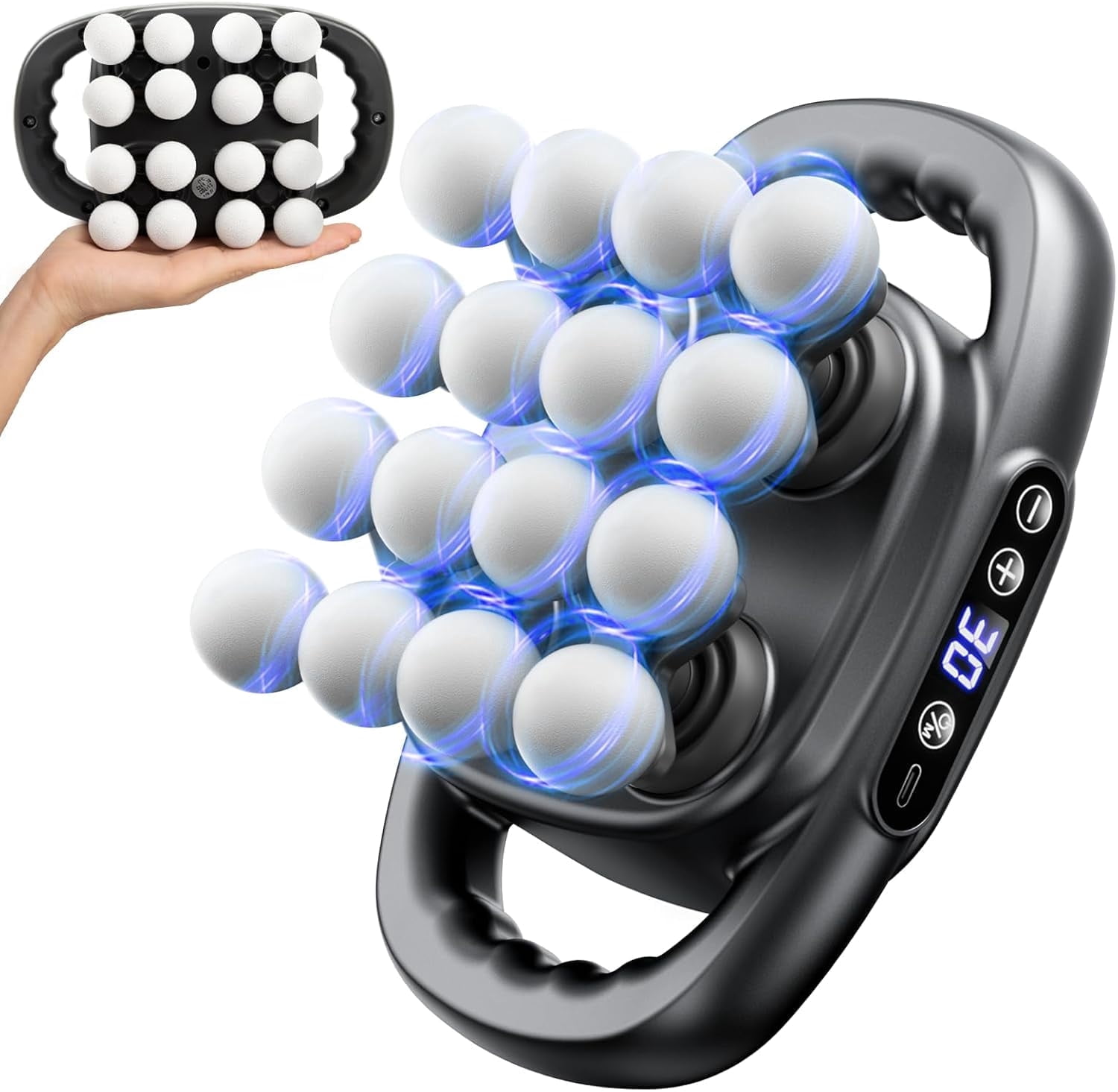 SLUMLOVE 16-Head Massage Gun, Deep Tissue Muscle Massager with 3 Modes & 30 Intensity Levels, Percussion Massage Gun for Back, Neck, Shoulders, Legs and Body Pain Relief