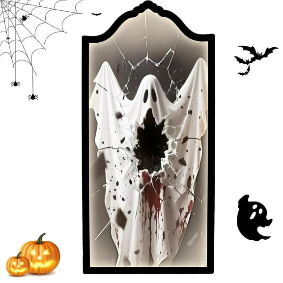 SLUMLOVE 19.5" x 9.5" Halloween Ghost Mirror Hologram,Ghost Hologram Mirror Decorations,Spooky Haunted Mirrors House Apparition Indoor Autumn Fall Harvest Decor,Hallowees Decoration