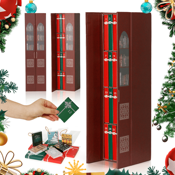 SLUMLOVE 2025 Mini Book Ornament Advent, Books Lovers Gifts Advent Calendar with 24 Book Gift, Double Doors Christmas Books Countdown Calendar for Literature Lovers, Holiday Decorations