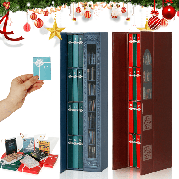 SLUMLOVE 2025 Mini Book Ornament Advent, Books Lovers Gifts Advent Calendar with 24 Book Gift, Double Doors Christmas Books Countdown Calendar for Literature Lovers, Holiday Decorations