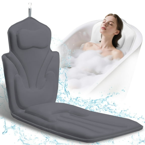 SLUMLOVE 59" x 19.7" Full Body Bath Pillow for Bathtub, Ergonomic Bathtub Cushion with Non-Slip Suction Cups, Luxury 3D Mesh Pillow for Neck, Back & Hip Support Ideal Bathtub Accessories Gift for W