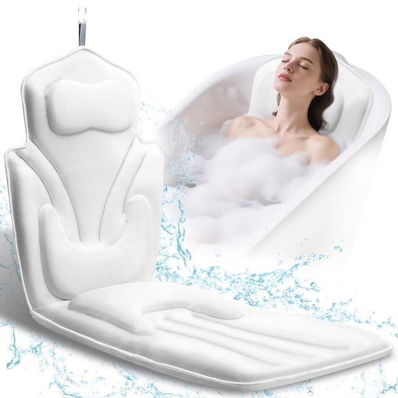 SLUMLOVE 59" x 19.7" Full Body Bath Pillow for Bathtub, Ergonomic Bathtub Cushion with Non-Slip Suction Cups, Luxury 5D Mesh Pillow for Neck, Back & Hip Support – Ideal Bathtub Accessories Gift