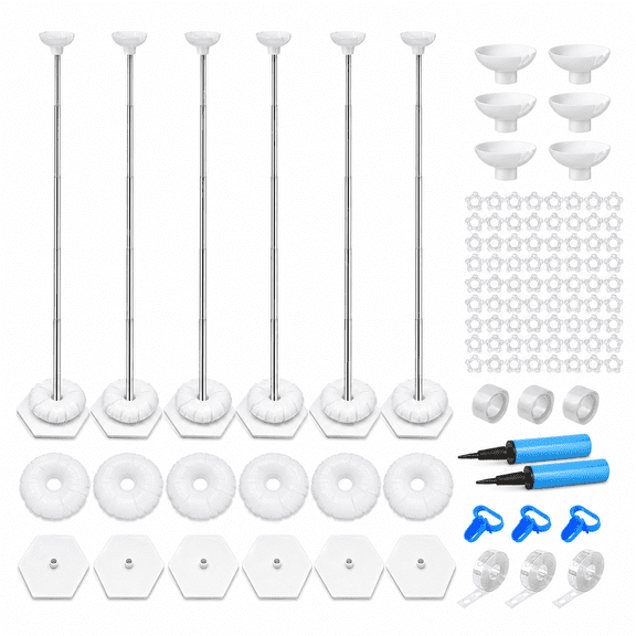 SLUMLOVE Balloon Column Stand Kit, 6 Pack, 1.5 to 7 ft Adjustable Metal Poles, 2 Hand Pumps, Balloons Not Included