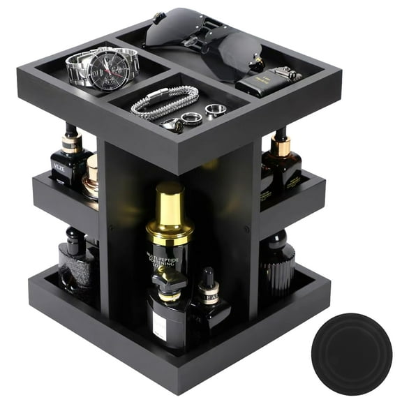 SLUMLOVE Cologne Organizer for Men, 3-Tier Rotating Perfume Organizer with Non-Slip Pads, Wood Cologne Stand & Perfume Display Shelf, Multi-Functional Makeup and Jewelry Organizers and Storage, Gift