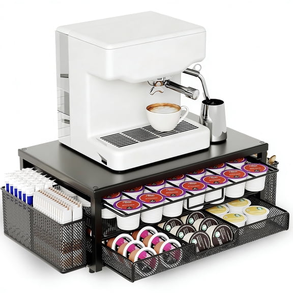 SLUMLOVE K Cup Holder Organizer, 2-Tier Universal Drawer Organizer for  63/80 Capsules with Sliding Drawers & 2 Accessory Baskets, Coffee Station Organizer for Kitchen, Office, Coffee Bar