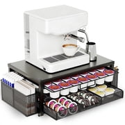 SLUMLOVE K Cup Holder Organizer, 2-Tier Universal Drawer Organizer for  63/80 Capsules with Sliding Drawers & 2 Accessory Baskets, Coffee Station Organizer for 