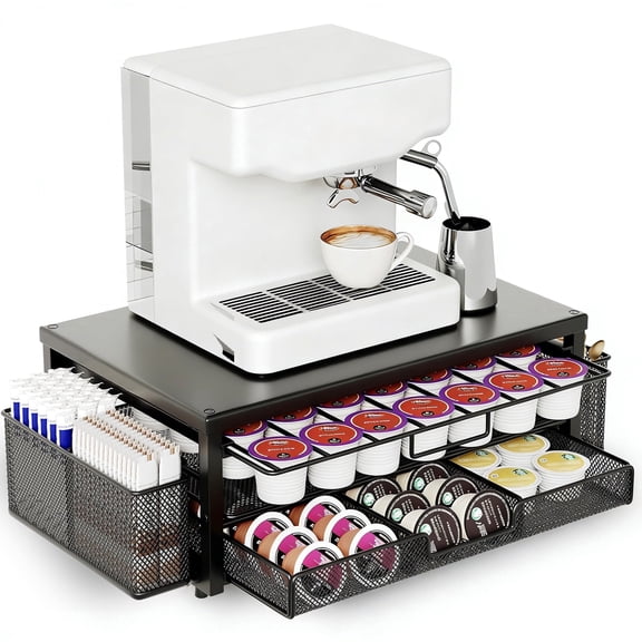 SLUMLOVE K Cup Holder Organizer, 2-Tier Universal Drawer Organizer for  63/80 Capsules with Sliding Drawers & 2 Accessory Baskets, Coffee Station Organizer for Kitchen, Office, Coffee Bar