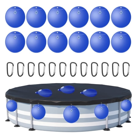 SLUMLOVE 12 Pcs Round Pool Cover Weights with S Hooks - 0.3mm PVC Tarp Weights for Winter Swimming Pool Closing Kits