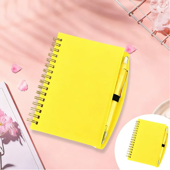 SLUOHZXI 1 PC Pocket Notebook Journals,Lined Spiral Notebook with Pen, Small Notepad Notebooks for Note Taking, A5/A6 Mini Note pads with Pen Holder, Lined Pages,Yellow