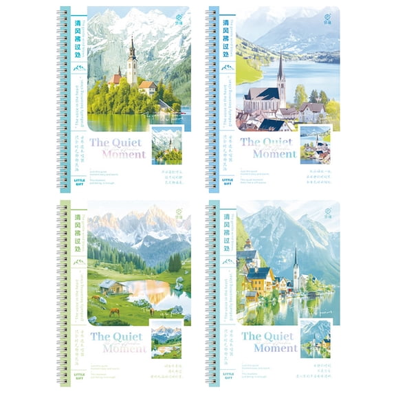 SLUOHZXI 1 Pack Random Color A5 Coil Bound Notebook, The Quiet Moment Town Scenery Cover Journal, Fresh Natural Themed Lined Notebook for Daily Note Taking & Writing Projects