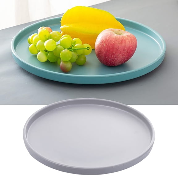 SLUOHZXI 1 Piece Grey Round Restaurant Serving Tray, Plastic Non Slip Surface Food Meals Server Tray with Raised Edges for Home, Kitchen, Restaurant, Cafeteria, Bar (8.11")