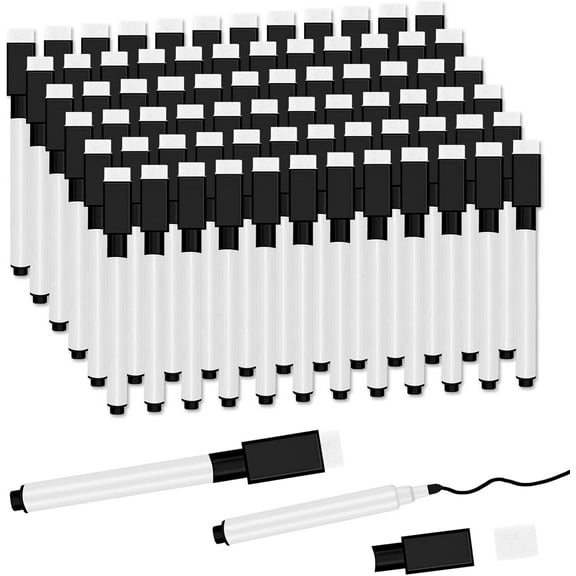SLUOHZXI 10 Pcs Black Magnetic Dry Erase Markers with Eraser Cap, White Board Mini Dry Erase Markers Bulk, Fine Point Tip White Board Markers for Office Supplies