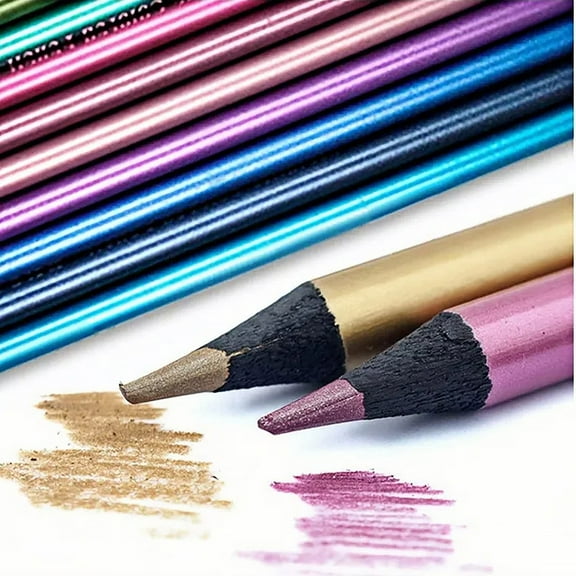 SLUOHZXI 12 Piece Metallic Colored Pencils, Soft Core with Vibrant Color,Ideal for Drawing, Blending, Sketching, Shading, Coloring for Adults Artists Beginners-12 Colors 1Box