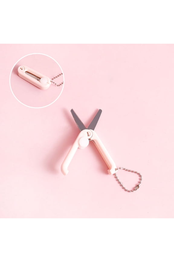 1Pcs Pink Keychain Scissors,Folding Scissors,Safe Portable Travel,Foldable Telescopic Cutter Pocket,Mini Scissor with Keychain for Cutting, Scrapbooking Crafting, Cutting Tools