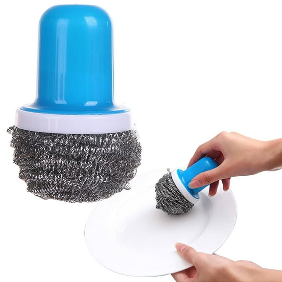 SLUOHZXI 1Pcs Stainless Steel Scrubber with Handle, Steel Wool Scrubber Tool for Cleaning Dishes, Scrubbing Scouring Brush Pad for Kitchen Pots, Pans, Sink