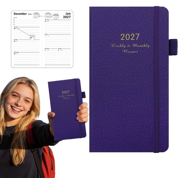 SLUOHZXI 2027 Pocket Weekly & Monthly Planner, Portable Business Schedule Notebook with 72 Sheets / 144 Writing Pages,Purple