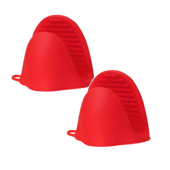 SLUOHZXI 2PCS Silicone Oven Mitts Heat Resistant, Silicone Potholders for Kitchen, Mini Rubber Oven Glove Kitchen Mittens, Cute Cooking Mitts (Red)