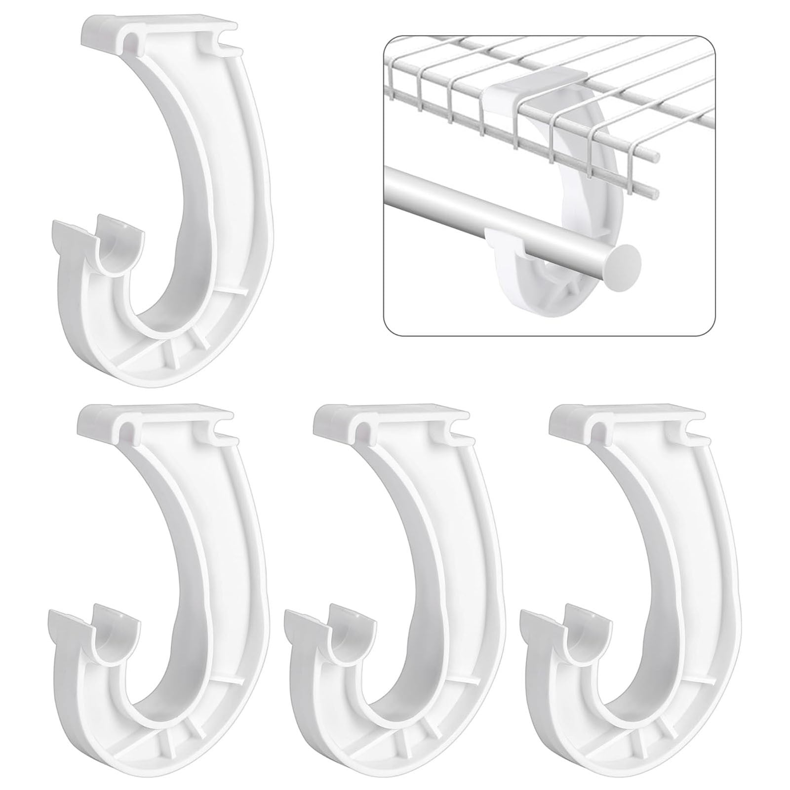 10-Pack Closet Rod Support Brackets - J-Shaped Hooks For 3/4" Rods - White Plastic Organizers