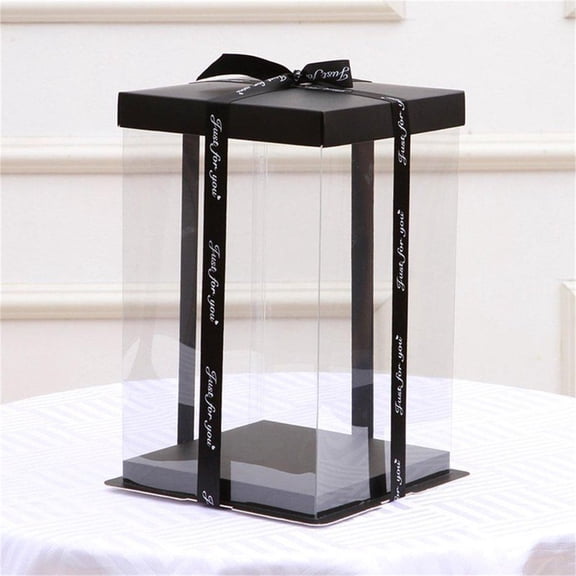 SLUOHZXI 6.69 inch Clear Cake Box, Large Transparent Cake Box,tall Cake boxes with Ribbon,6.69x6.69x11.41inch - Suitable for packing Cakes,Clear Gift Display Box for Carry Tall Layer Gift-1Pcs-Black