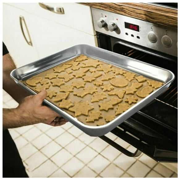 SLUOHZXI Commercial Quality Baking Sheet Pan Set, Natural Aluminum Cookie Sheet,Warp Resistant Baker's Half Sheet Pan, Large Thick Cookie Tray Pans for Baking, Roasting(1 Pack, 12.6X8.7In)