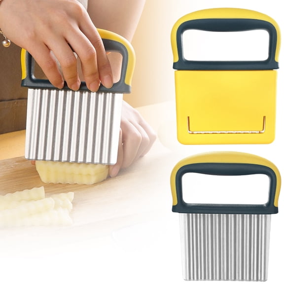 SLUOHZXI Crinkle Cutter Knife, Potatoes Crinkle Fry Cut and Vegetable Cutter for Veggies, Stainless Steel Carrot Slicer（Light Green）