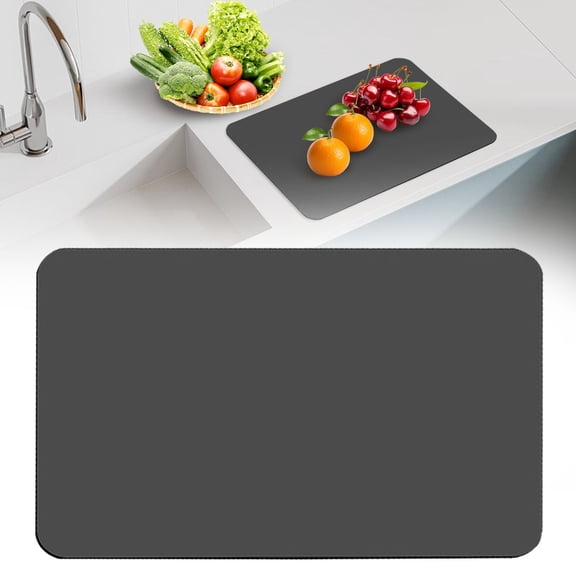 SLUOHZXI Dish Drying Mat for Kitchen Counter, 12"x15.7" Dish Drying Pad with Non-slip Rubber Backed, Hide Stain Anti Absorbent for Kitchen Counter, Drying Mat for Coffee Machine Dish Rack (Grey)