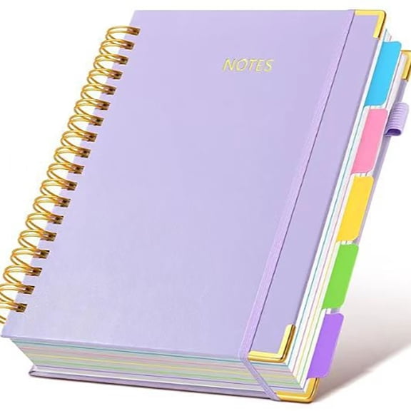 SLUOHZXI Hardcover Spiral Notebook Journal with Removable Dividers Tabs, Leather 5 Subject Notebook College Ruled, 8"x10" Large B5 Notebooks for Work Note taking, Lined Journal for Women, Purple