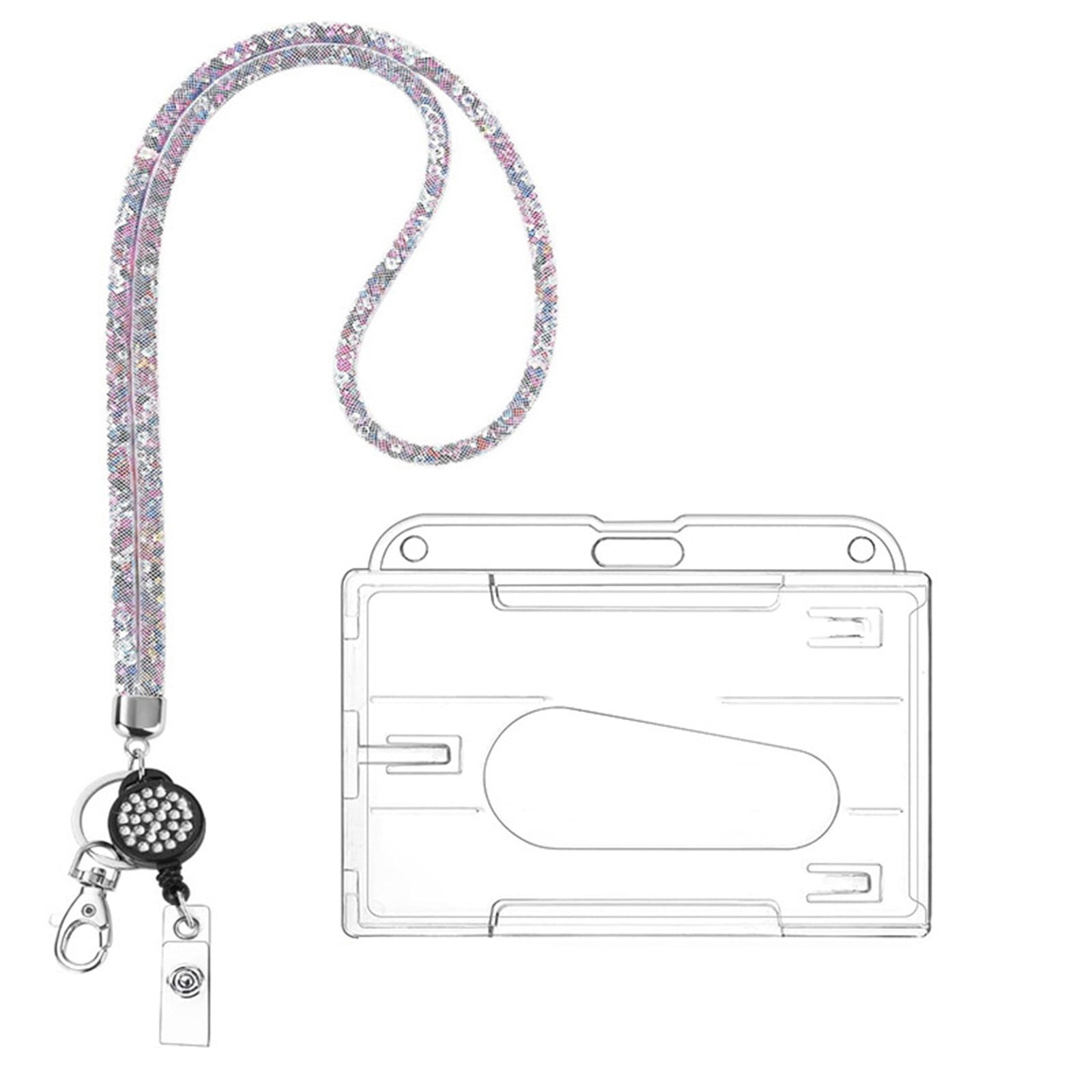 SLUOHZXI Lanyards for ID Badges- Bling Badge Lanyard with ID Badge Holder Retractable Crystal Teacher Lanyard Retractable Keychain Cruise Ship Lanyards for Women,Transparent PC Case Protector