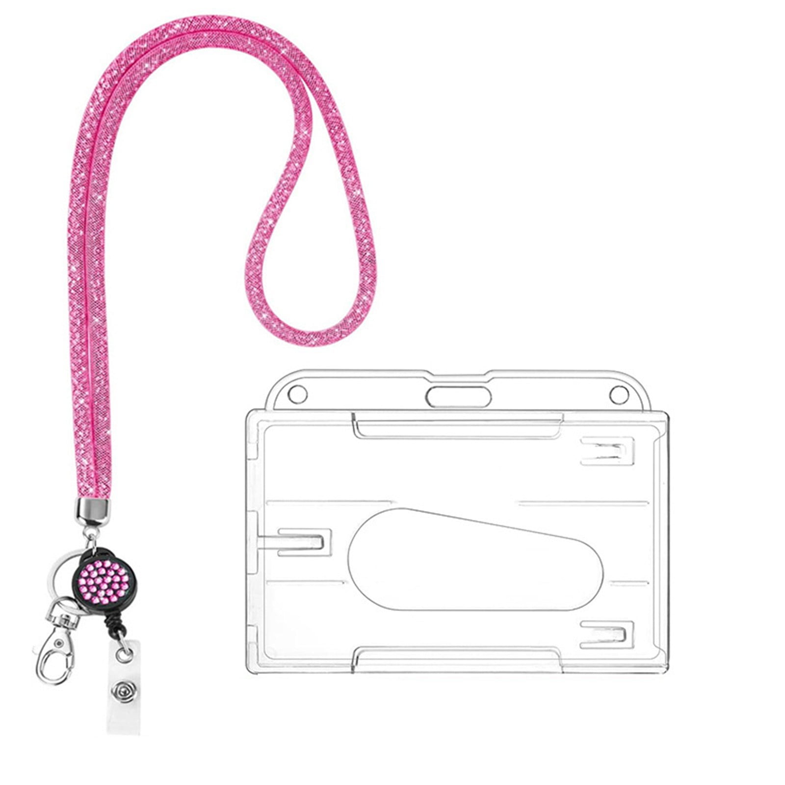 SLUOHZXI Lanyards for ID Badges- Bling Badge Lanyard with ID Badge Holder Retractable Crystal Teacher Lanyard Retractable Keychain Cruise Ship Lanyards for Women,Transparent PC Case Protector