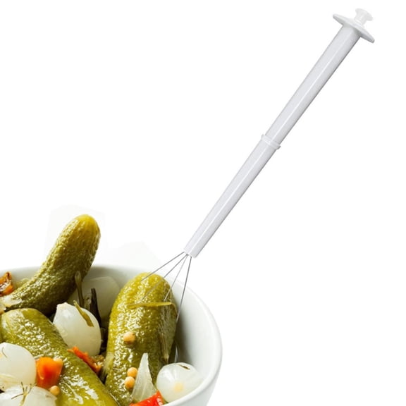 SLUOHZXI PC of 1 Pickle Grabber Tool Stainless Steel and Plastic Pickle Picker Grabber 8 Inch Deluxe Olive Picker Pincher Tool Jar Fork for Kitchen Food Olive Pepper, White