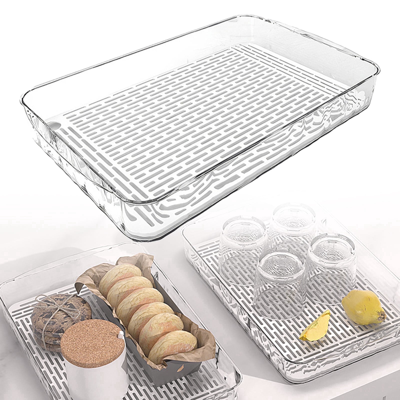 SLUOHZXI Plastic Drain Tray Bottle Cup Dish Drying Rack for Kitchen Countertop Drain Board Dishwasher Drip Pan Perfect for Sink, Coffee Table Vegetable and Fruit Strainer Food Filter Serving Tray