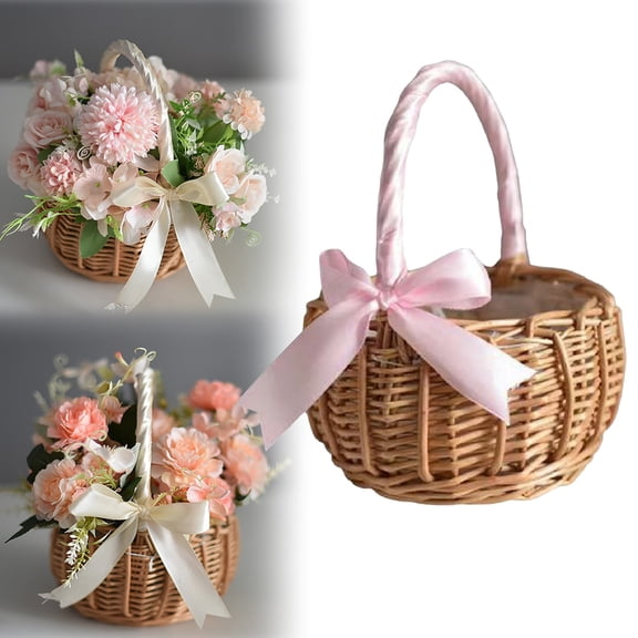 SLUOHZXI Small Woven Easter Basket with Ribbon Durable Baskets for Gifts Empty Small Rope Basket for Storage 5.9"X 5.9" X 3.15" Baby Toy Baskets with Handles