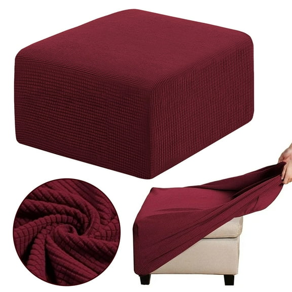 SLUOHZXI Stretch Square Ottoman Cover 13x13x15 inch Folding Storage Stool Furniture Protector Soft Rectangle slipcover with Elastic Bottom Wine Red