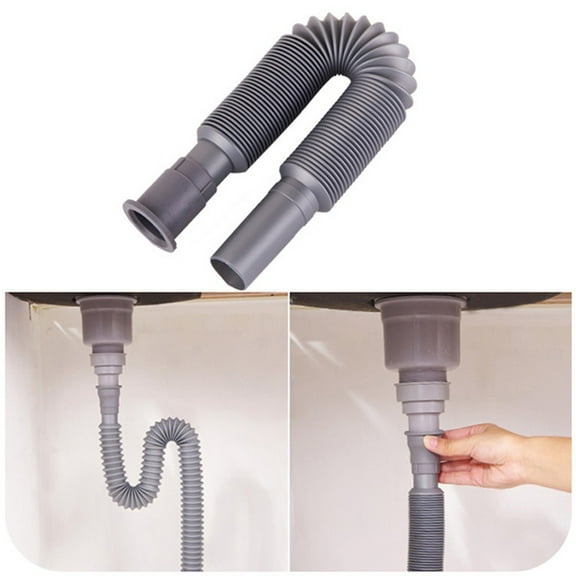 SLUOHZXI Universal Wash Basin Sink Drain Pipe, 1.56Inch Install Diameter Plastic Flexible and Expandable Drain Pipe for Kitchen Bathroom Sink, Gray