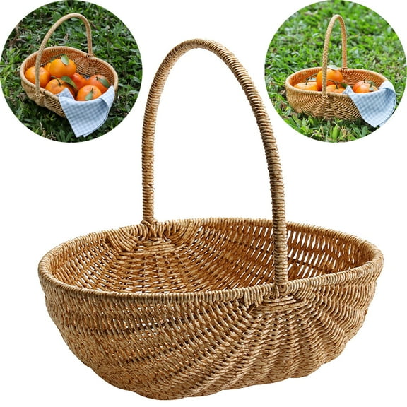 SLUOHZXI Wicker Picnic Basket with Handle, Empty Gift Basket to Fill, Open Top Market Harvest Baskets for Garden, Fruit, Candy, Wine, Easter Egg Gathering, Wedding, Vegetables