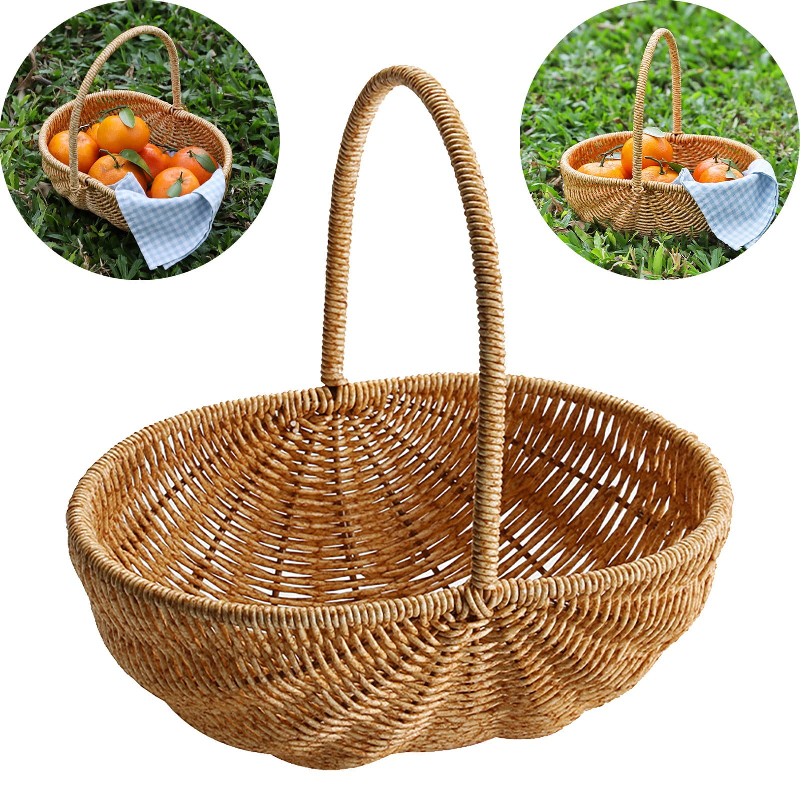SLUOHZXI Wicker Picnic Basket with Handle, Empty Gift Basket to Fill, Open Top Market Harvest Baskets for Garden, Fruit, Candy, Wine, Easter Egg Gathering, Wedding, Vegetables